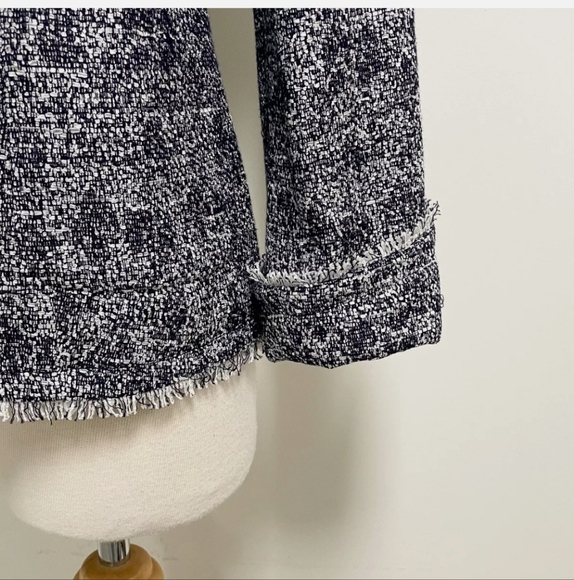 Tweed Fringe Trim Blazer-Navy Blue & White- Timeless Style - Picture 12 of 16